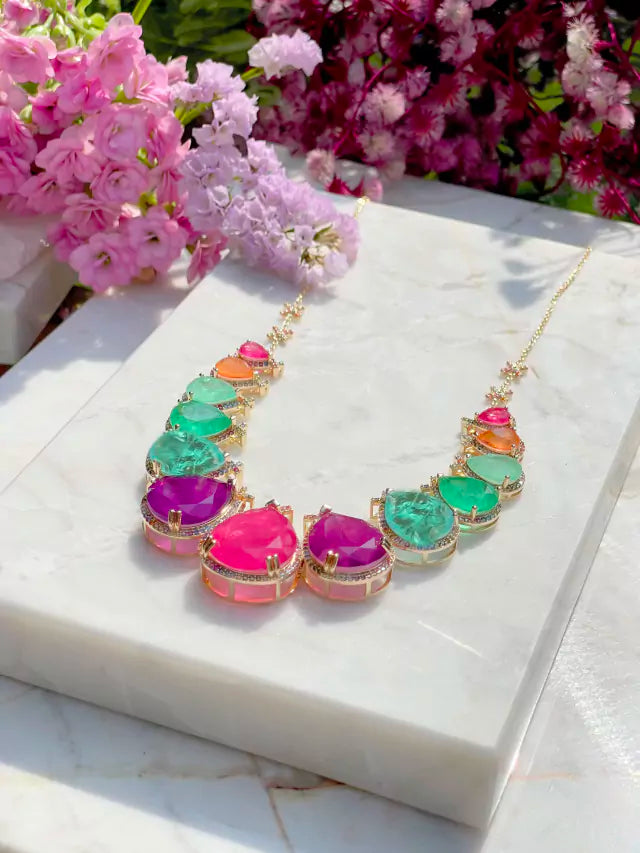 Colar ouro pedra fusion colors