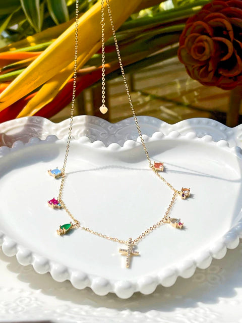 Conjunto Pedra Opala Cruz Cravejada